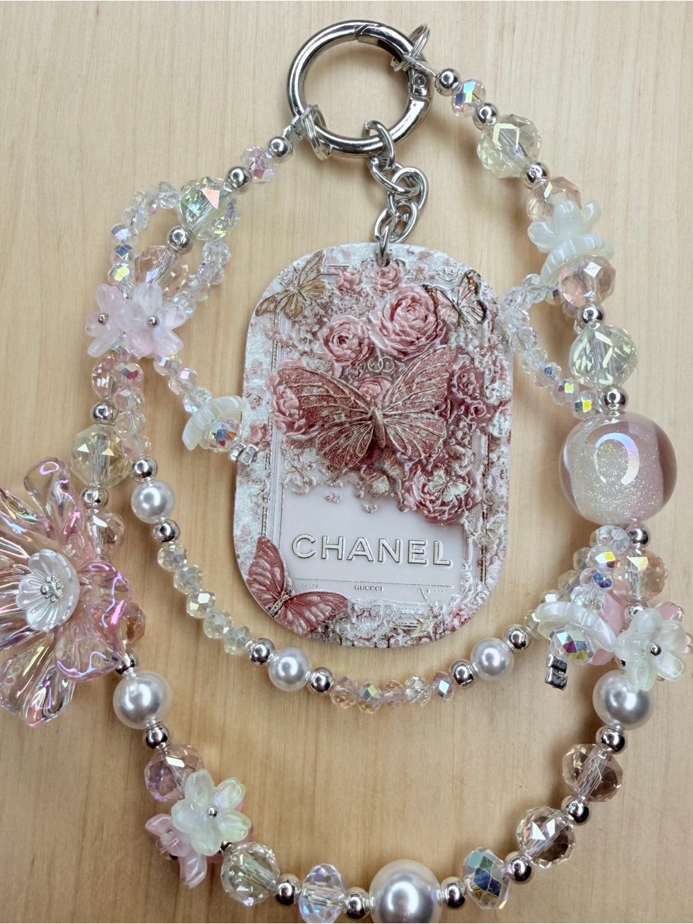 CC Vibes  Pink Floral Handmade Phone chain or Bag Charm- Highly detailed